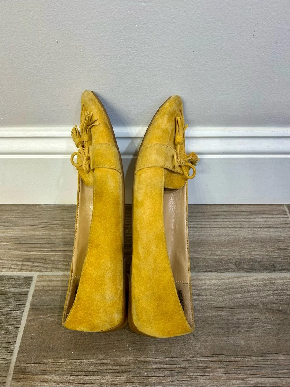 Talbots Mustard Yellow Suede Tassel Loafers.